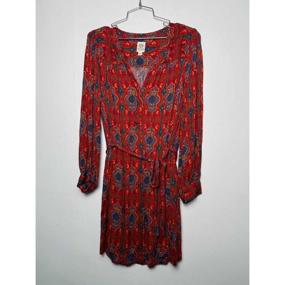Tiny Anthropologie Womens Tribal Print Mini Dress Red Blue Long Sleeve Pockets M
